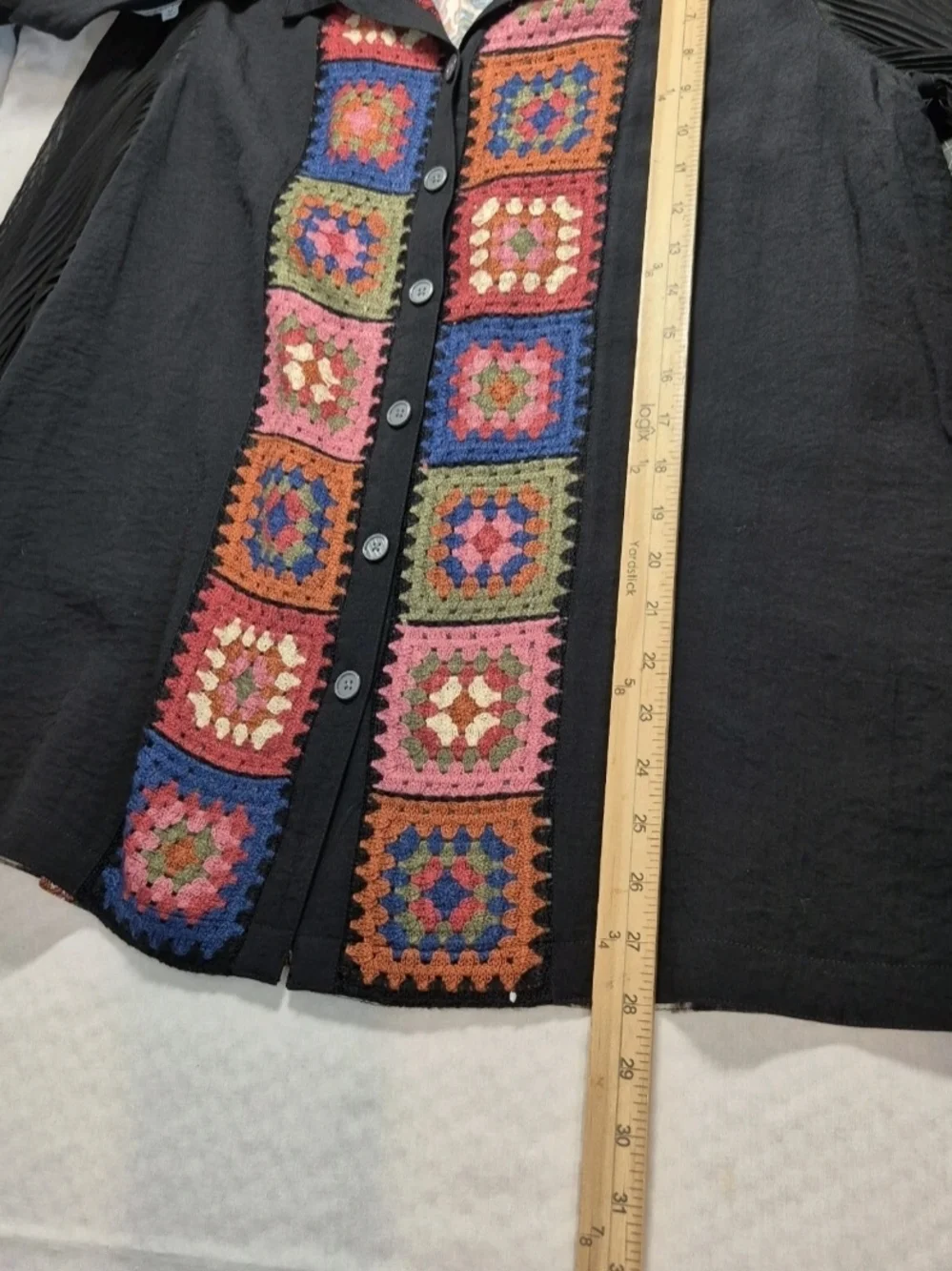 John Mark Women's Size PXL Crochet Button Up Shirt Tunic Black Long Sleeve 25 - Picture 11 of 14